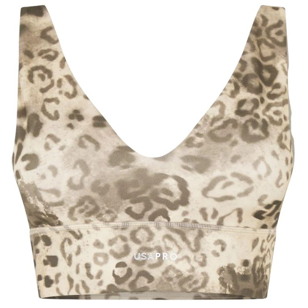 USA Womens/Ladies Pro Leopard Print V Neck Slim Sports Bra / Brown